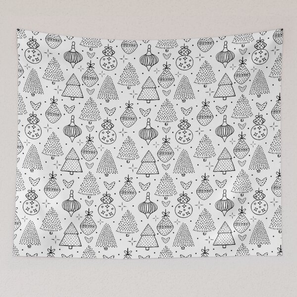 Item preview, Black line Christmas seamless pattern on white background designed and sold by OM-lova.