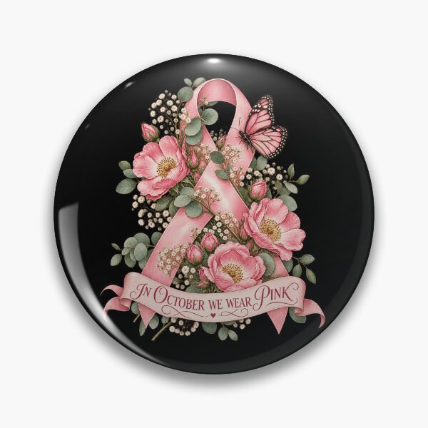 Item preview, In October We Wear Pink Ribbon Floral Butterfly designed and sold by justinhmorton.