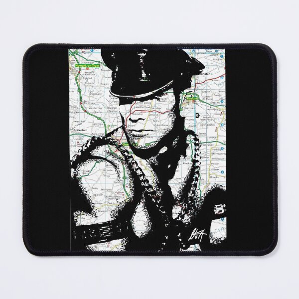 Item preview, Hairy Muscled Leather Daddy In Hat And Chains Map Art By NLMKArtStudio designed and sold by NLMKArtStudio.