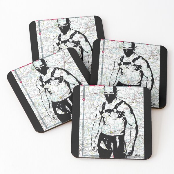 Item preview, Bald Head Leather Daddy In Harness Map Art By NLMKArtStudio designed and sold by NLMKArtStudio.
