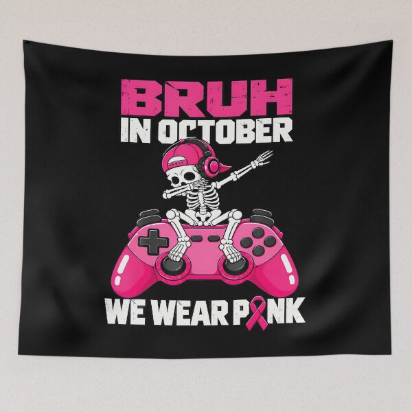 Item preview, Bruh In October We Wear Pink Skeleton Boy Kids Breast Cancer designed and sold by T9AXER.