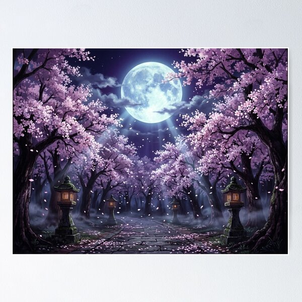 Item preview, Cherry Blossoms Japanese Full Moon designed and sold by JonelleTshirts.