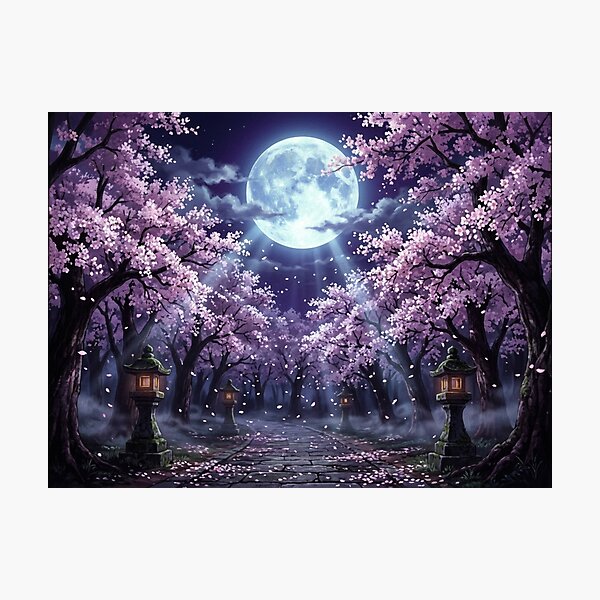 Item preview, Cherry Blossoms Japanese Full Moon designed and sold by JonelleTshirts.