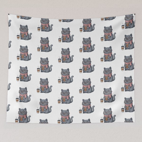 Item preview, Book Lover Cat With Coffee and Glasses designed and sold by PinkyDona.