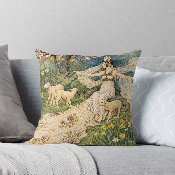 Item preview, Fairy Tale Wall Art, Woman and Lambs Enchanted Woodland Illustration, Warwick Goble Vintage Storybook Print designed and sold by RickE.