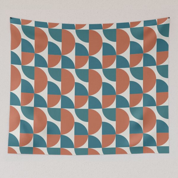 Item preview, Mid Century Modern Geometric Pattern in Teal and Terracotta designed and sold by Aurevella.