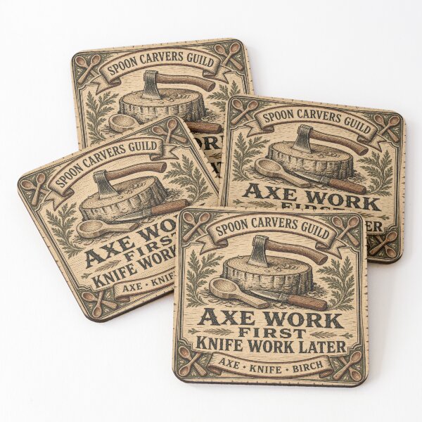 Item preview, Axe Work First Knife Work Later Carving Axe Badge designed and sold by BoosterShop.