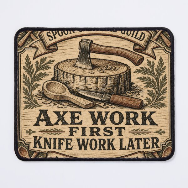 Item preview, Axe Work First Knife Work Later Carving Axe Badge designed and sold by BoosterShop.