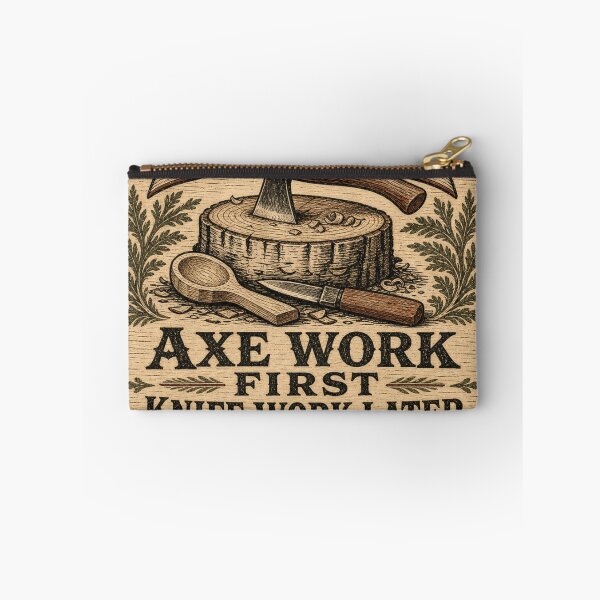 Item preview, Axe Work First Knife Work Later Carving Axe Badge designed and sold by BoosterShop.