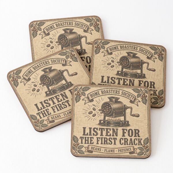 Item preview, Listen For The First Crack Coffee Roaster Badge designed and sold by BoosterShop.