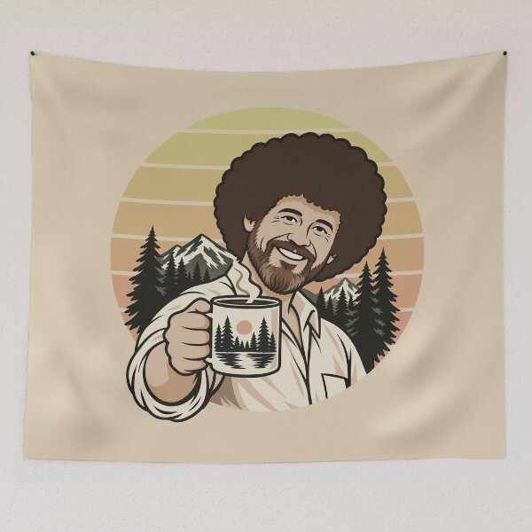 Item preview, Bob Ross Retro Coffee and Mountain Forest Art designed and sold by karamram.
