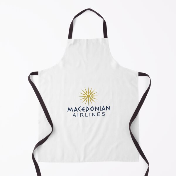 Artikelvorschau, Logo der Macedonian Airlines mit goldenem Sonnenstern und marineblauer Schrift entworfen und verkauft von ponstreetphoto.