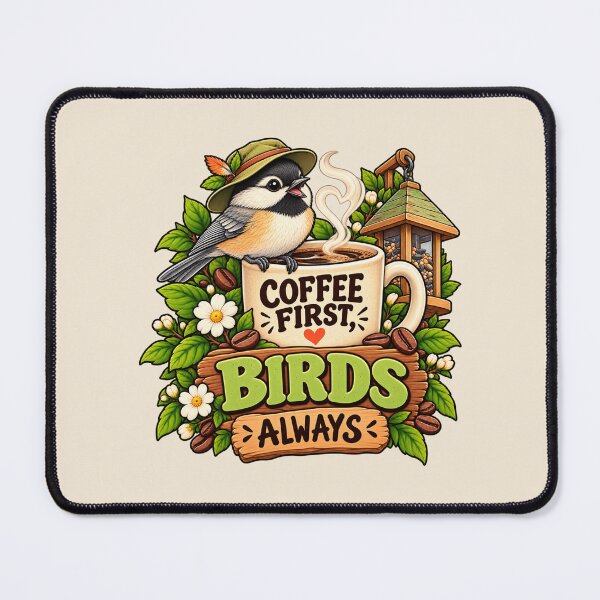 Item preview, Coffee First, Birds Always – Funny Bird Lover Design designed and sold by DIB Designs – Express Your Style.