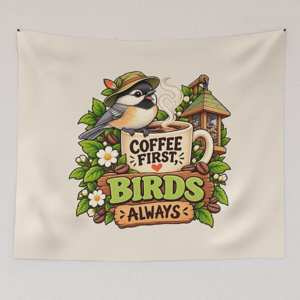 Item preview, Coffee First, Birds Always – Funny Bird Lover Design designed and sold by DIB Designs – Express Your Style.