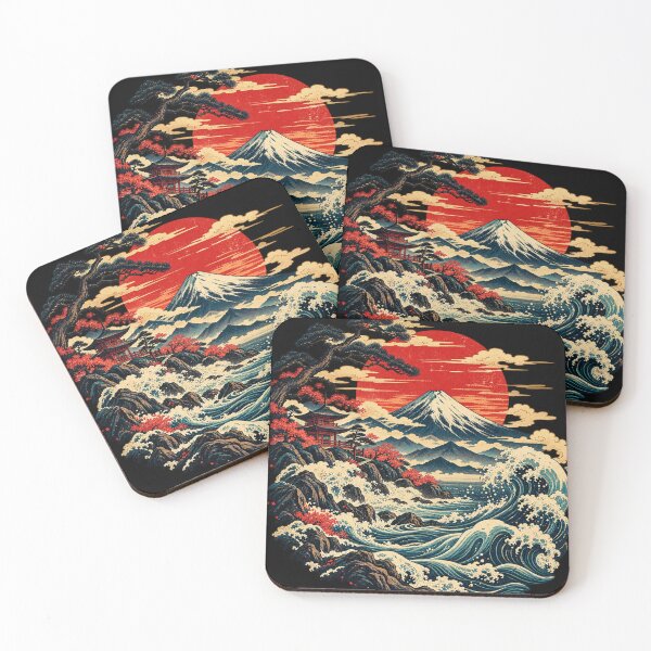 Item preview, Vintage Japanese Mount Fuji Sunset – Retro Great Wave Art designed and sold by -Kaori.