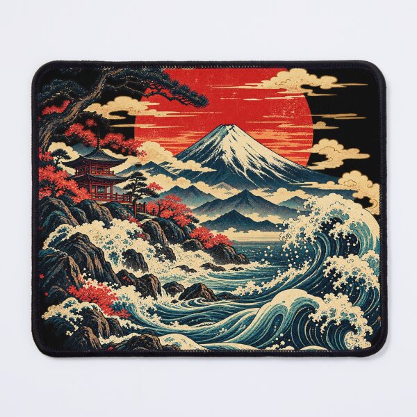 Item preview, Vintage Japanese Mount Fuji Sunset – Retro Great Wave Art designed and sold by -Kaori.