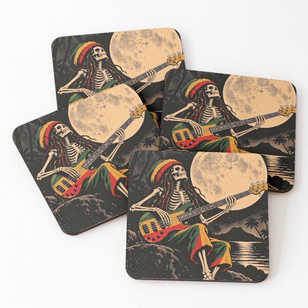 Item preview, Rasta Bass Guitar Skeleton Full Moon - Reggae Halloween designed and sold by Douglystuff.