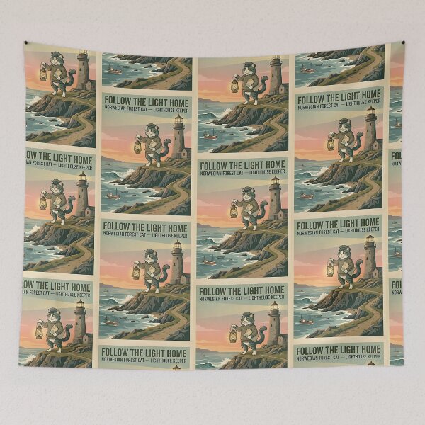 Item preview, Norwegian Forest Cat Lighthouse Keeper designed and sold by PictoVibe.