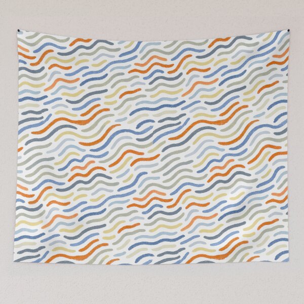 Item preview, Retro Wavy Line Pattern in Blue, Orange and Mustard designed and sold by Specialdesign10.