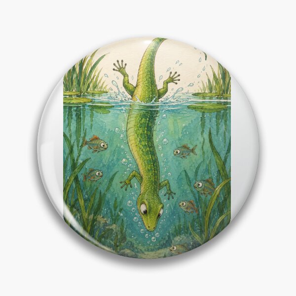 Item preview, Green lizard diving among fish designed and sold by BigArt-ec.