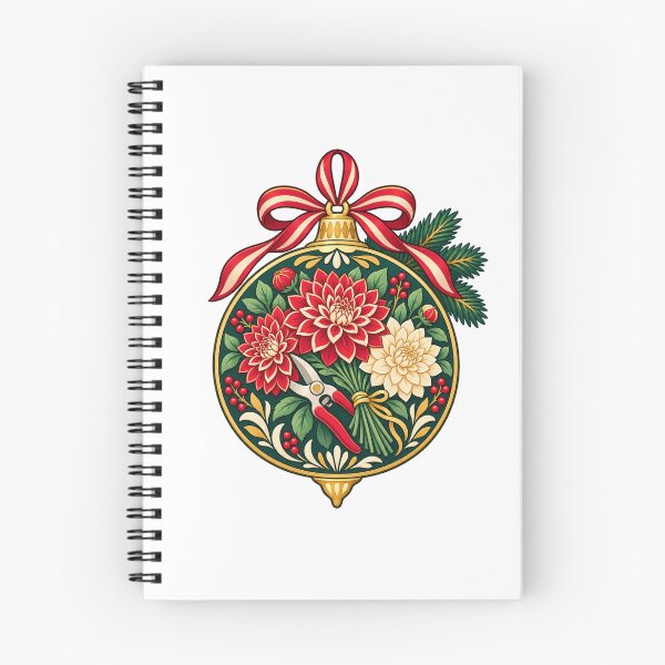Item preview, Christmas Dahlia Bouquet and Shears Bauble Illustration designed and sold by skyartdesign.