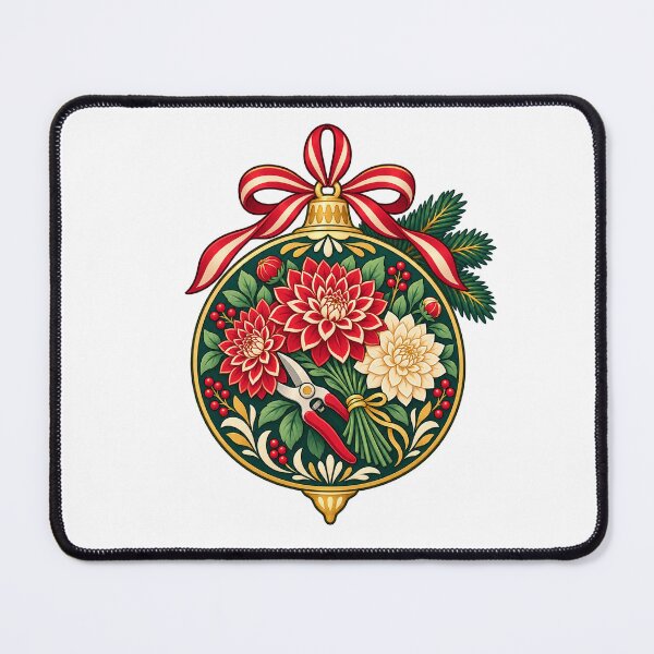 Item preview, Christmas Dahlia Bouquet and Shears Bauble Illustration designed and sold by skyartdesign.