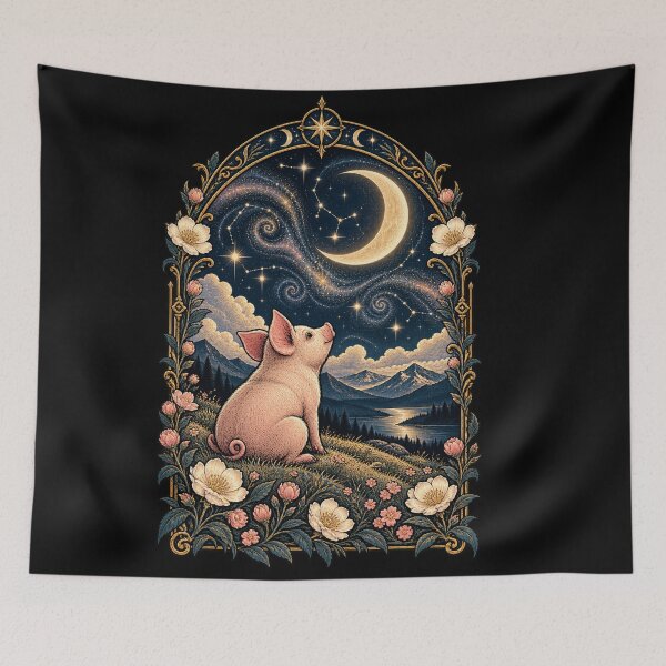Item preview, Moonlit Pig Stargazer Art designed and sold by Art For You Studio.