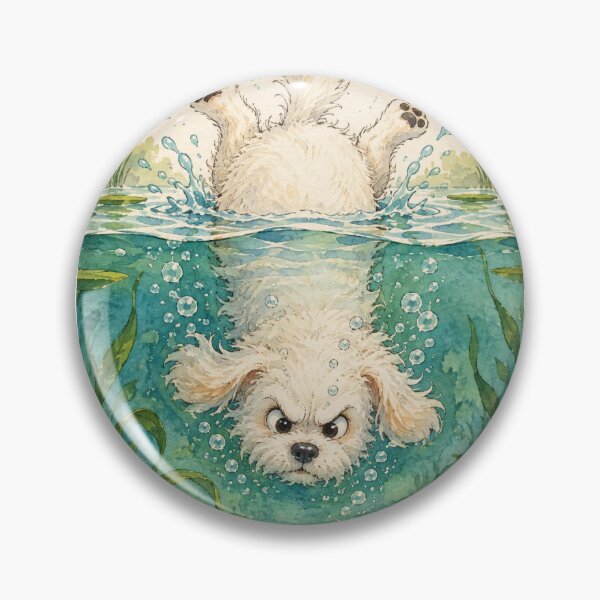 Item preview, White dog diving in the pond designed and sold by BigArt-ec.