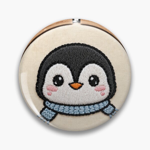 Aperçu de l'œuvre Embroidery Hoop Penguin Sticker — Embroidery Winter Gift créée et vendue par TMS-Studio.