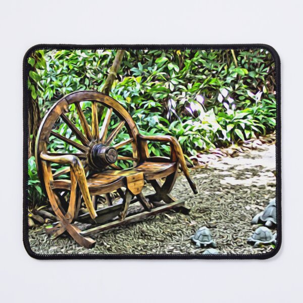 Item preview, Rustic Wooden Wagon Wheel Bench in Tropical Garden designed and sold by celinebisson.