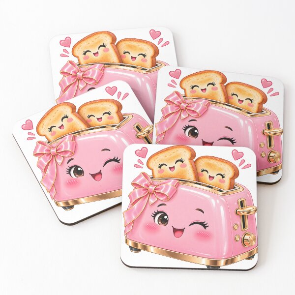 Item preview, Cute Pink Toaster with Happy Toast Kawaii Kitchen designed and sold by TinyWeird.