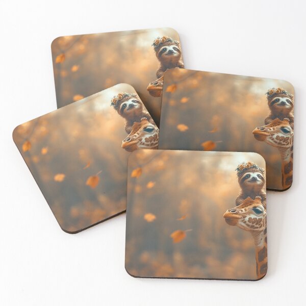 Item preview, Cute Sloth on Giraffe in Autumn - Sloth Art Animal Illustration designed and sold by Mario  Rojas.