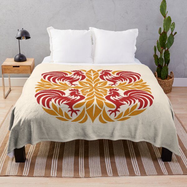 Item preview, Rooster Hawaiian Quilt with Ti Leaves designed and sold by Small Kine Prints.