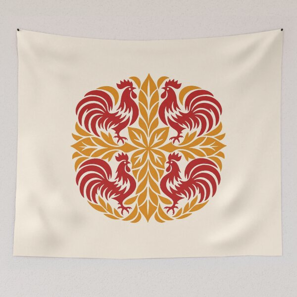 Item preview, Rooster Hawaiian Quilt with Ti Leaves designed and sold by Small Kine Prints.