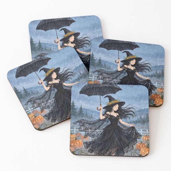 Item preview, The Witch and Her Raven Dancing in the Rain with an Umbrella. designed and sold by DibujandoPorfa.