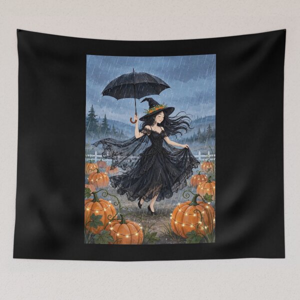 Item preview, The Witch and Her Raven Dancing in the Rain with an Umbrella. designed and sold by DibujandoPorfa.