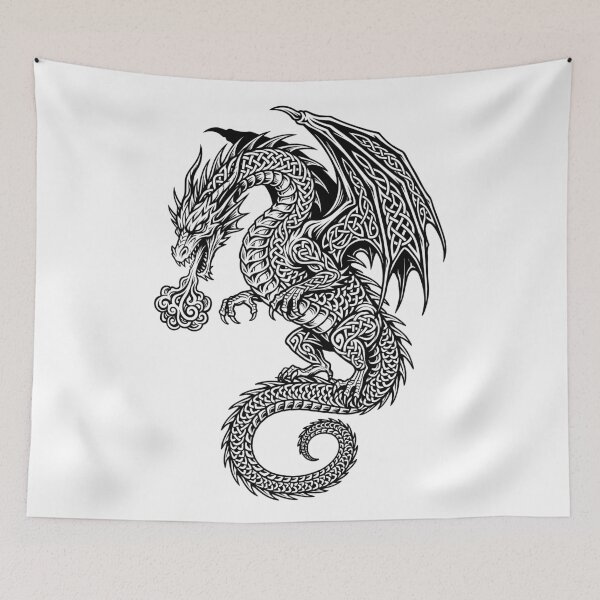 Item preview, Celtic Dragon Line Art Tattoo – Outline Knotwork Winged Dragon Illustration designed and sold by DragonSerpent Ink.