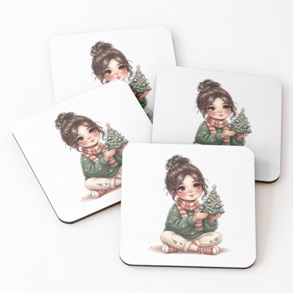 Item preview, Little Christmas Tree Girl – Cute Kawaii Boho Christmas Art designed and sold by PrintCreations9.