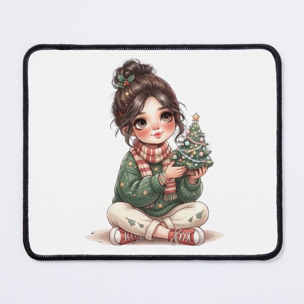 Item preview, Little Christmas Tree Girl – Cute Kawaii Boho Christmas Art designed and sold by PrintCreations9.