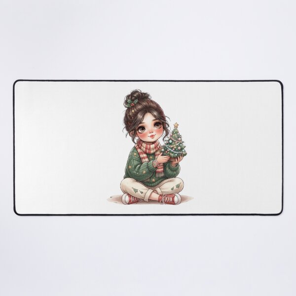 Item preview, Little Christmas Tree Girl – Cute Kawaii Boho Christmas Art designed and sold by PrintCreations9.