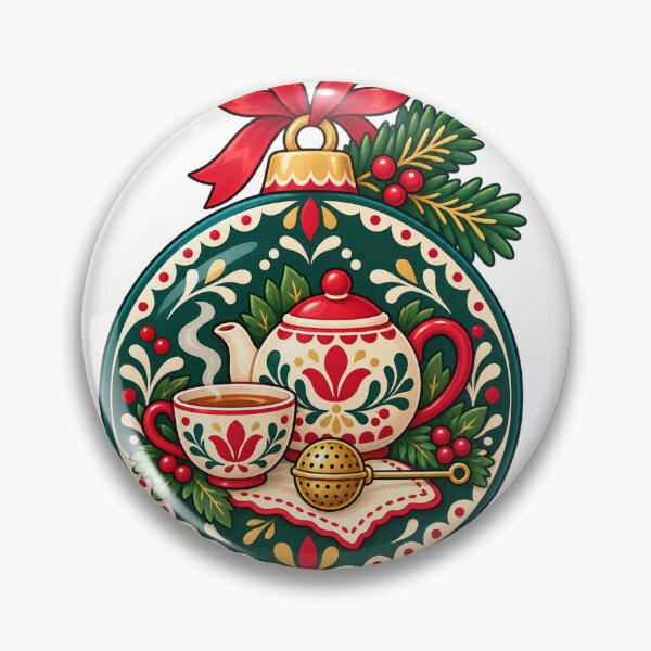 Item preview, Christmas Floral Teapot and Teacup Bauble Illustration designed and sold by skyartdesign.