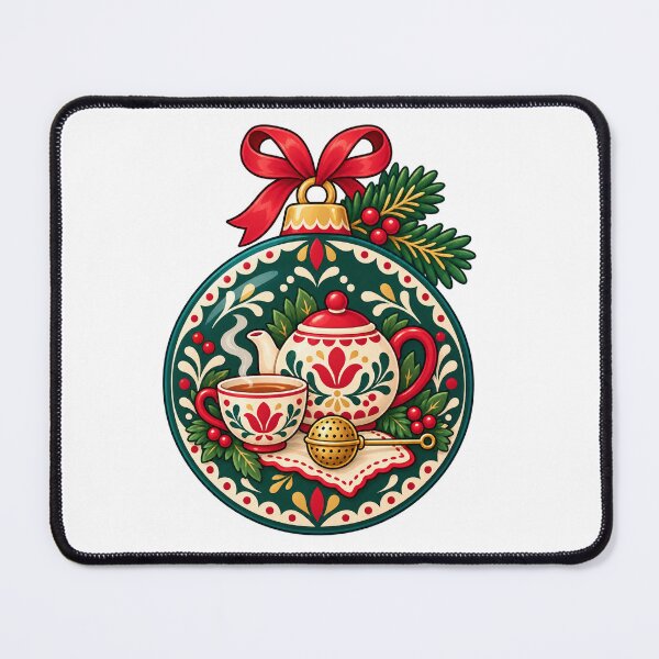 Item preview, Christmas Floral Teapot and Teacup Bauble Illustration designed and sold by skyartdesign.