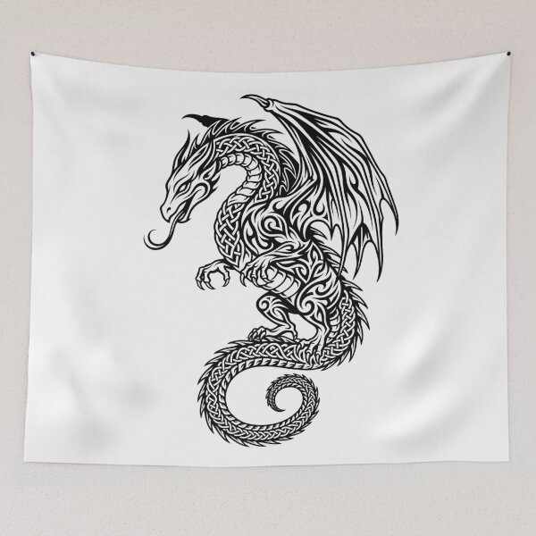 Item preview, Gothic Tribal Dragon Tattoo – Solid Black Wing Celtic Knot Dragon Art designed and sold by DragonSerpent Ink.