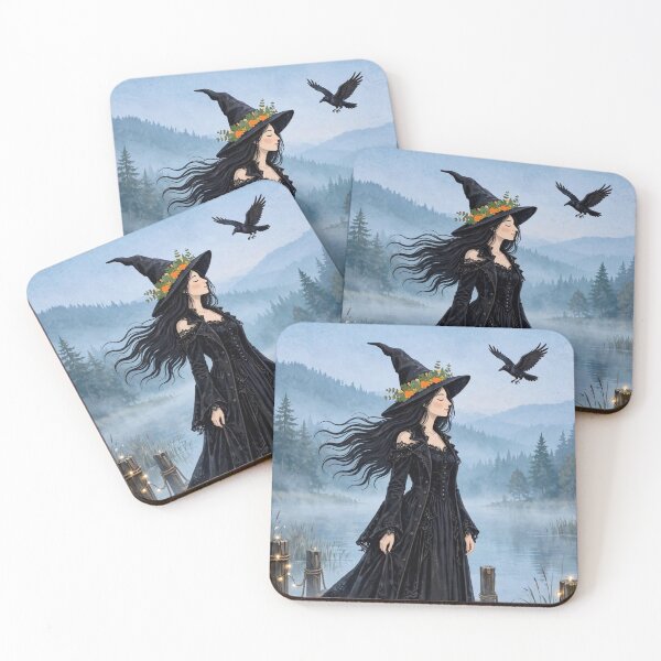 Item preview, The Witch and Her Raven Visiting a Misty Lake. designed and sold by DibujandoPorfa.