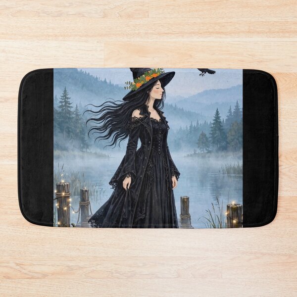 Item preview, The Witch and Her Raven Visiting a Misty Lake. designed and sold by DibujandoPorfa.