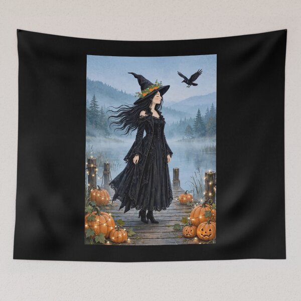 Item preview, The Witch and Her Raven Visiting a Misty Lake. designed and sold by DibujandoPorfa.