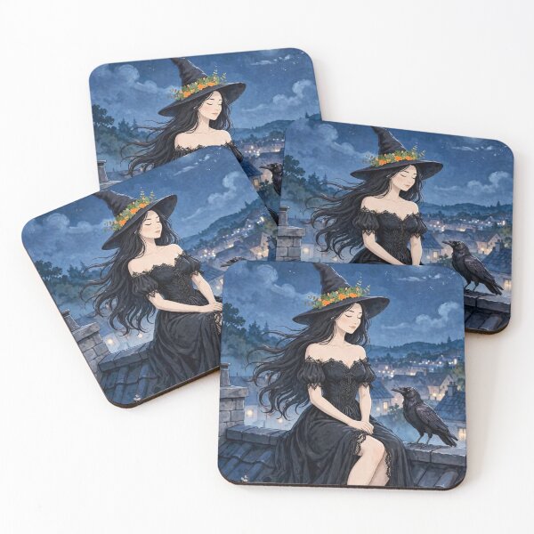 Item preview, The Witch and Her Raven Sitting on the Rooftop Under the Moonlight. designed and sold by DibujandoPorfa.