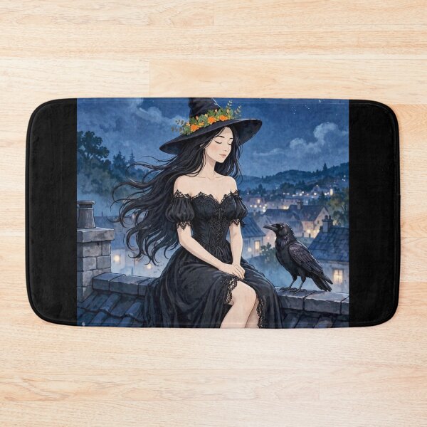 Item preview, The Witch and Her Raven Sitting on the Rooftop Under the Moonlight. designed and sold by DibujandoPorfa.