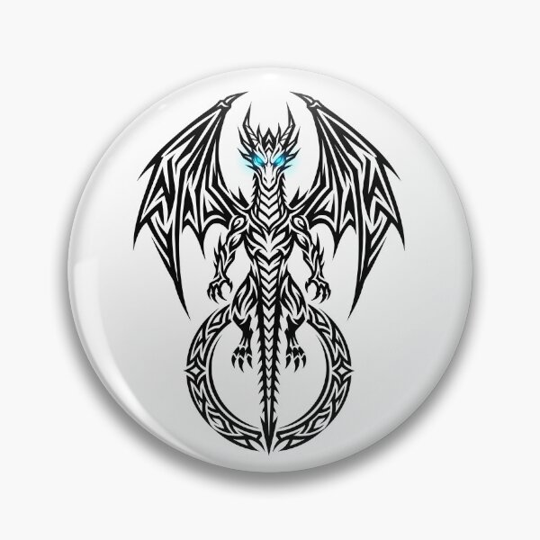Item preview, Glowing Blue Eyes Tribal Dragon Tattoo – Symmetrical Winged Dragon Circle Emblem Art designed and sold by DragonSerpent Ink.