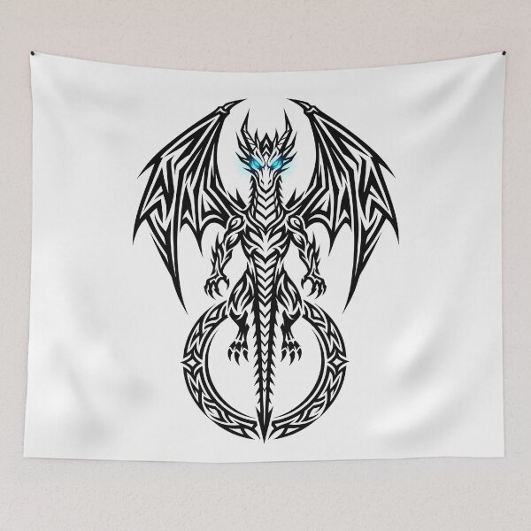 Item preview, Glowing Blue Eyes Tribal Dragon Tattoo – Symmetrical Winged Dragon Circle Emblem Art designed and sold by DragonSerpent Ink.